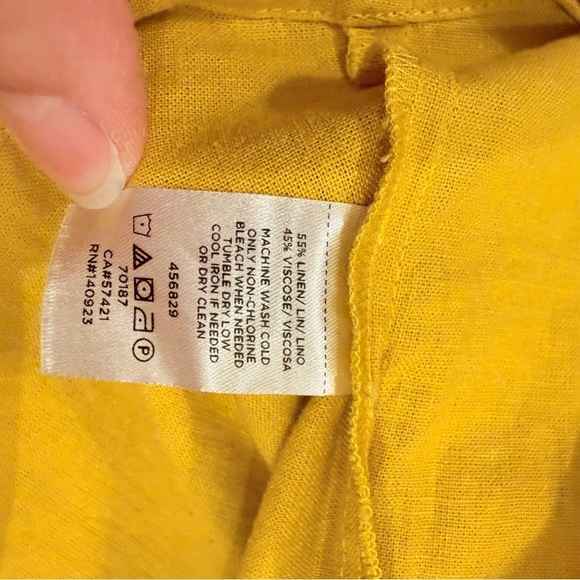 LOFT Linen Blend Blouse Mustard Yellow Color 3/4 Blouson Puff Sleeve Sz Med NWT - Picture 6 of 9